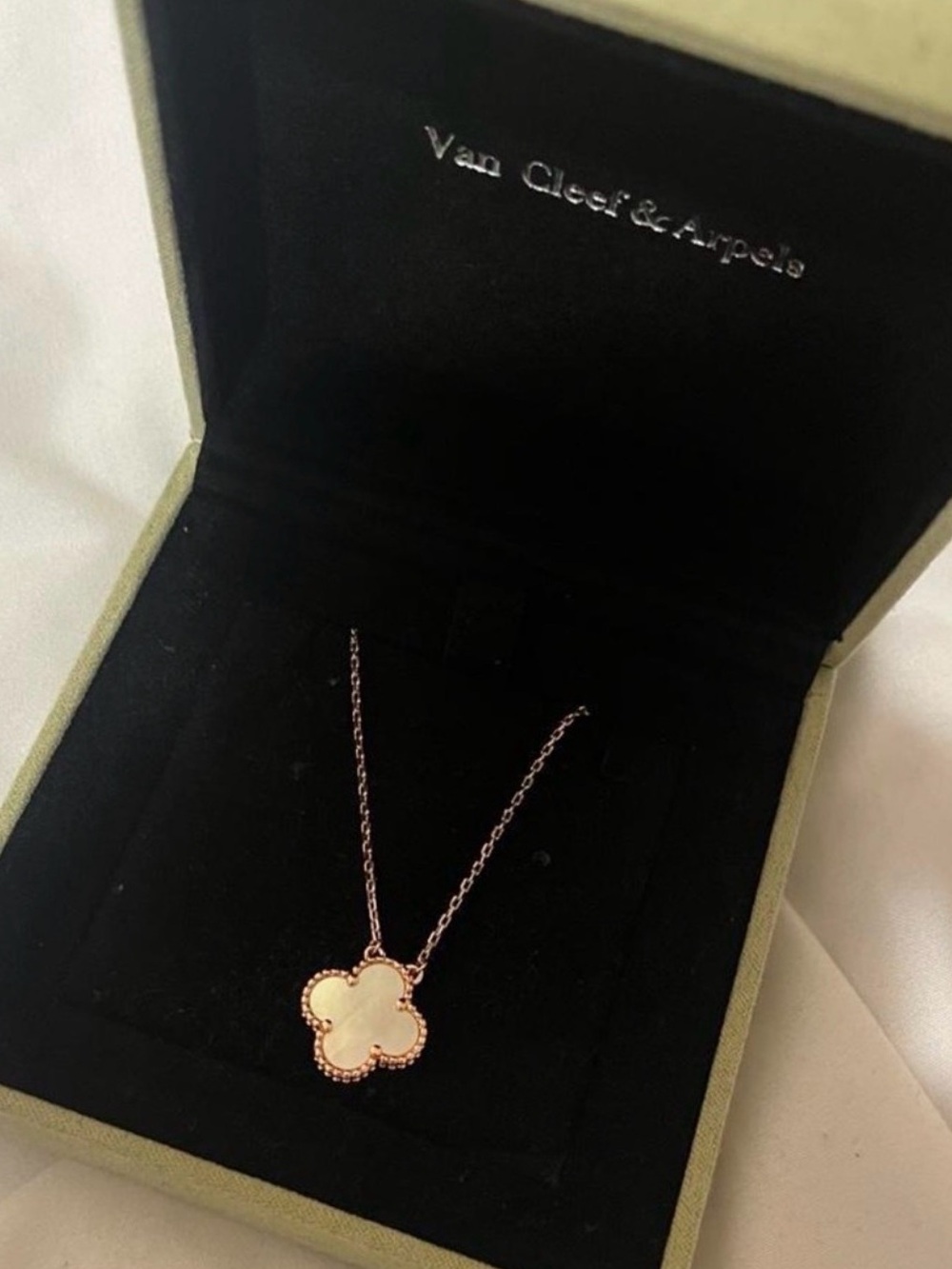 Van Cleef & Arpels Gold Mother-of-Pearl Clover Pendant Necklace
